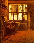 BOURSSE, Esaias Interior with a Woman at a Spinning Wheel fdgd Spain oil painting artist